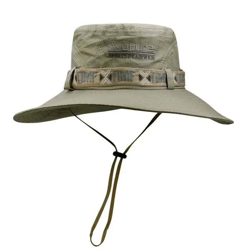 Chapéu Bucket Masculino de Verão | Outdoor | Proteção UV | Aba Larga | Estilo Panamá / Safari | Caça | Trilha | Chapéu de Pescador com Tela | Praia | Proteção Solar