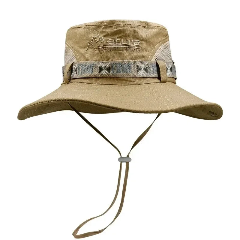 Chapéu Bucket Masculino de Verão | Outdoor | Proteção UV | Aba Larga | Estilo Panamá / Safari | Caça | Trilha | Chapéu de Pescador com Tela | Praia | Proteção Solar