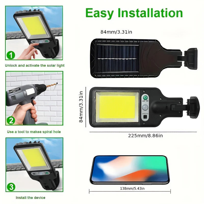 Luminária Solar LED/COB com Sensor de Movimento | Uso Externo | Arandela de Parede para Porta de Entrada, Quintal, Caminho, Garagem, Área de Plantação e Área Externa
