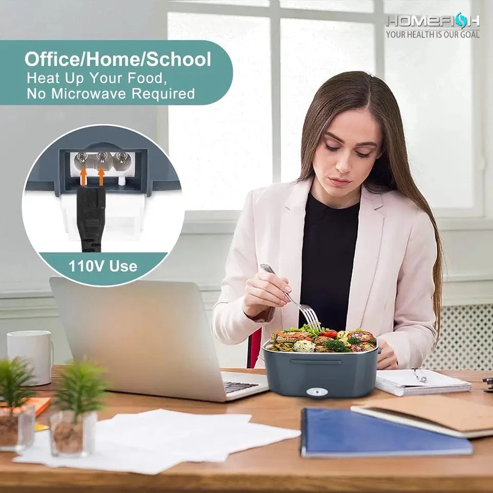 Marmita Elétrica HOMEFISH 1,5 L 60W – Aquecedor Portátil de Alimentos para Casa ou Carro, Inox 304 à Prova de Vazamento
