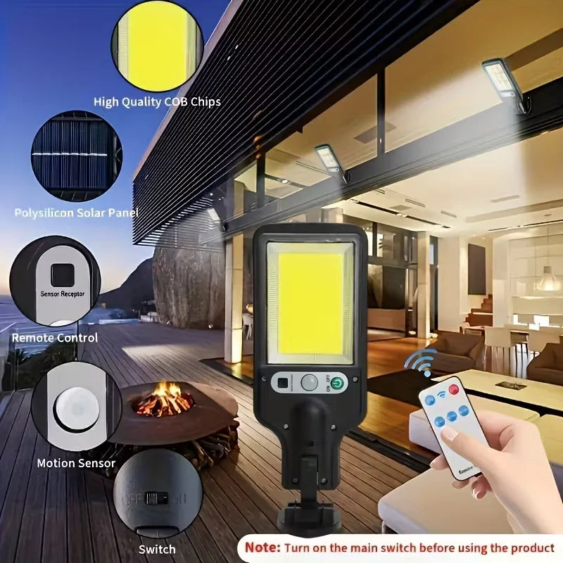 Luminária Solar LED/COB com Sensor de Movimento | Uso Externo | Arandela de Parede para Porta de Entrada, Quintal, Caminho, Garagem, Área de Plantação e Área Externa