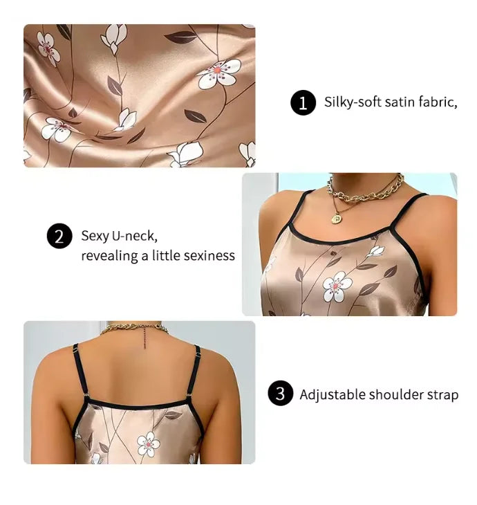 Camisola Feminina de Cetim – Estampa Floral • Verão • Sexy & Confortável