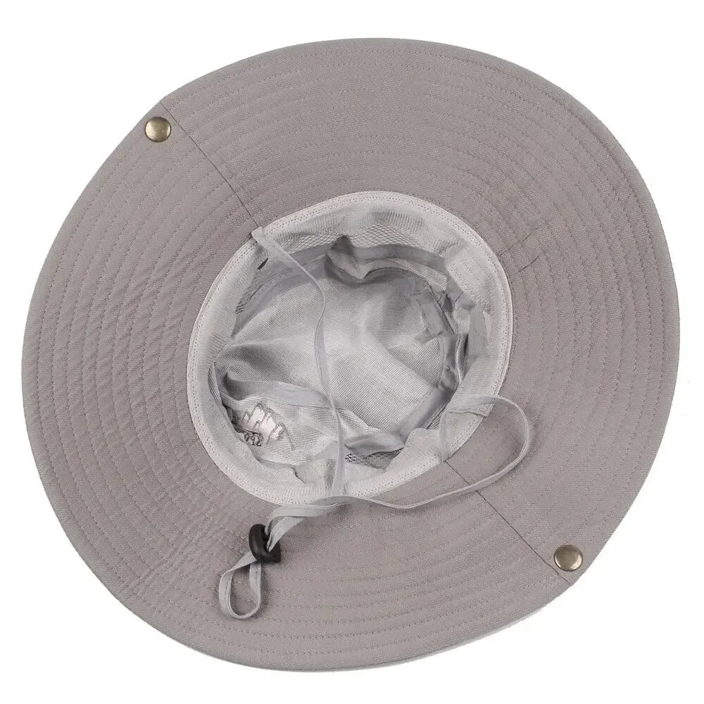 Chapéu Bucket Masculino de Verão | Outdoor | Proteção UV | Aba Larga | Estilo Panamá / Safari | Caça | Trilha | Chapéu de Pescador com Tela | Praia | Proteção Solar